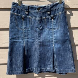 Bob Timberlake Denim Blue Jean Skirt A-Line Pockets Pleated Zip Button Midi SZ 8